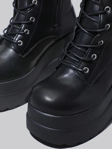 DareSee Women's Platform Boots, New 2025 Spring Autumn Fashion Lace-Up Zipper Ankle Boots With Increased Height Winter Gifts - Black - View 5