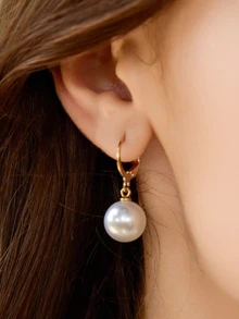 Juego de 3 piezas de collar y aretes de perlas falsas simples, adecuado para uso diario, festivales y fiestas de las mujeres. Regalo de Navidad y invierno - Amarillo Oro - Ver 6