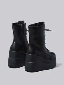 DareSee Women's Platform Boots, New 2025 Spring Autumn Fashion Lace-Up Zipper Ankle Boots With Increased Height Winter Gifts - Black - View 4