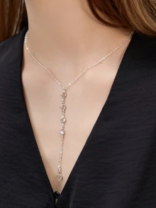 1 pieza Collar en forma de Y con cristales de moda y sexy plateado para mujeres, collar largo y brillante plateado glamoroso para chicas, joyería elegante para fiestas para mujeres, ideal para usar en la playa, de vacaciones y viajes, collar para mujeres adecuado para uso en fiestas y como regalo para mamá, regalo de Navidad - Collar largo de diamantes en forma de Y-Plata - Ver 1