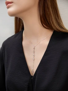 1 pieza Collar en forma de Y con cristales de moda y sexy plateado para mujeres, collar largo y brillante plateado glamoroso para chicas, joyería elegante para fiestas para mujeres, ideal para usar en la playa, de vacaciones y viajes, collar para mujeres adecuado para uso en fiestas y como regalo para mamá, regalo de Navidad - Collar largo de diamantes en forma de Y-Plata - Ver 4