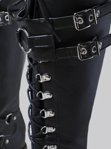 DareSee 女士时尚坡跟厚底马丁靴，系带，黑色，欧美风格冬季礼物音乐节 - 黑色 - 查看 5