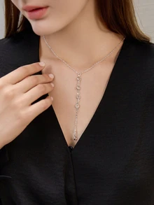1 pieza Collar en forma de Y con cristales de moda y sexy plateado para mujeres, collar largo y brillante plateado glamoroso para chicas, joyería elegante para fiestas para mujeres, ideal para usar en la playa, de vacaciones y viajes, collar para mujeres adecuado para uso en fiestas y como regalo para mamá, regalo de Navidad - Collar largo de diamantes en forma de Y-Plata - Ver 3