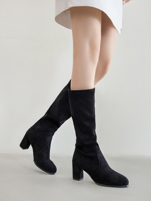 女士高跟过膝长靴，秋冬季弹力过膝骑士靴，搭配开衫时尚毛衣，适合女士，时尚靴子搭配开衫，圣诞节冬季圣诞礼物