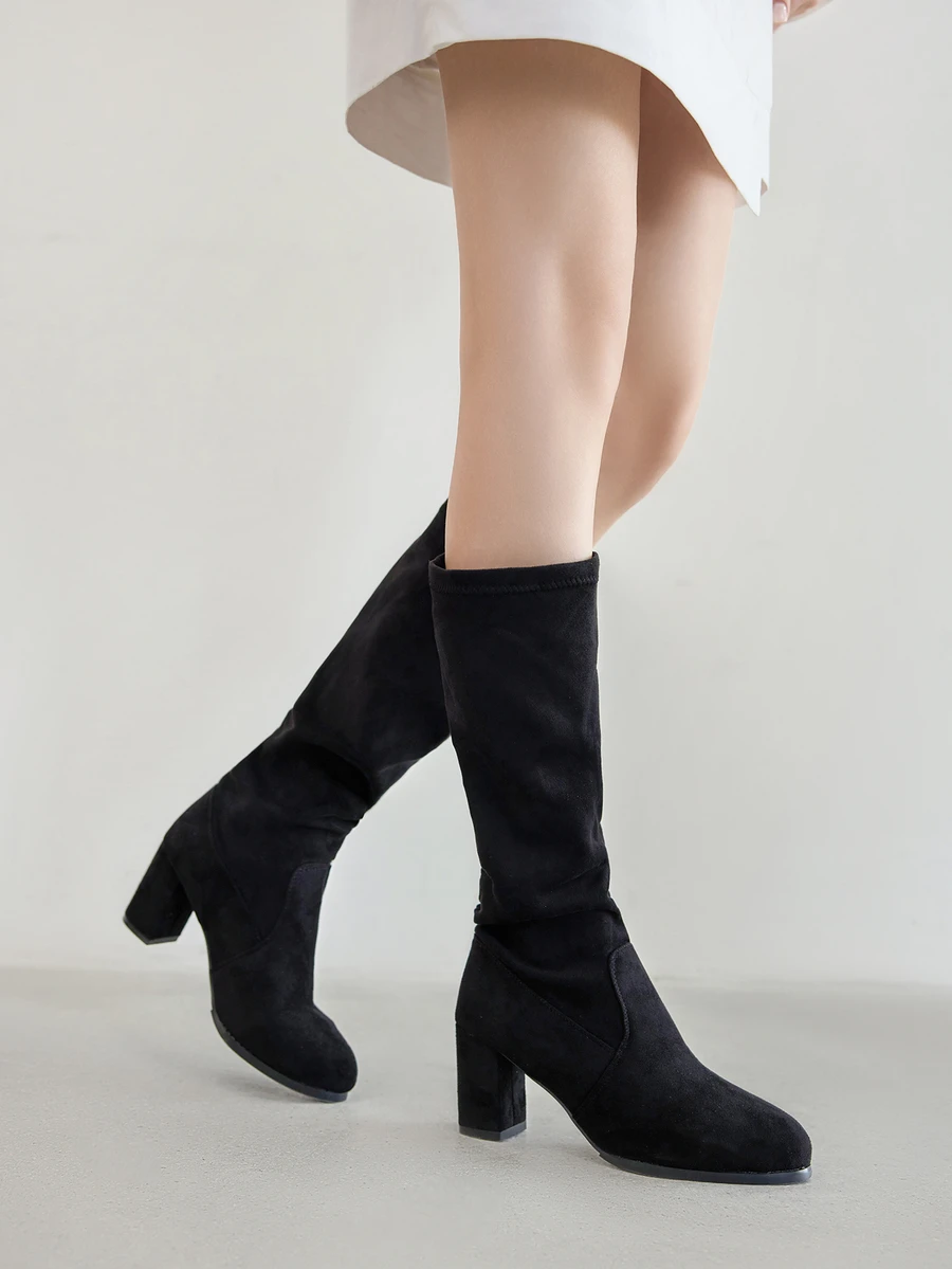 女士高跟过膝长靴，秋冬季弹力过膝骑士靴，搭配开衫时尚毛衣，适合女士，时尚靴子搭配开衫，圣诞节冬季圣诞礼物