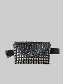 DareSee 1pc Polka Dot Rivet PU Leather Belt Cellphone Waist Bag For Women, New Fashion Crossbody Chest Bag With Detachable Belt Winter Gifts - Black - View 1