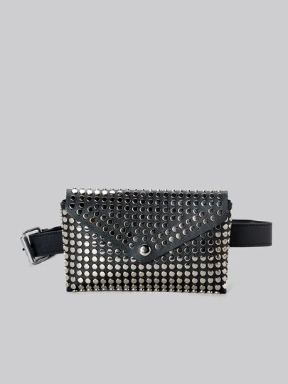 DareSee 1 st prickig nitad PU-läderbälte mobiltelefon midjeväska för kvinnor, ny mode crossbody bröstväska med avtagbart bälte jul jul vinter julklappar