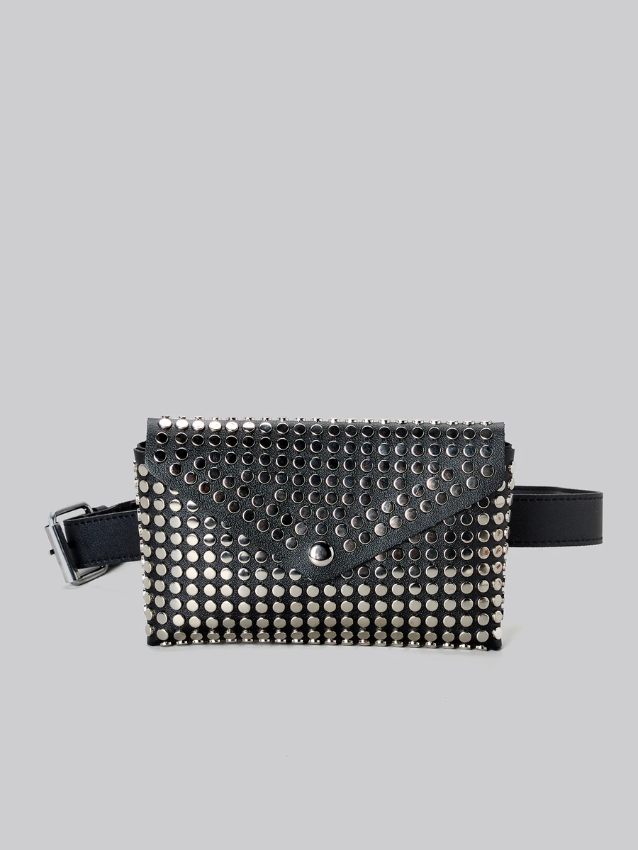 DareSee 1pc Polka Dot Rivet PU Leather Belt Cellphone Waist Bag For Women, New Fashion Crossbody Chest Bag With Detachable Belt Winter Gifts - Black - View 1