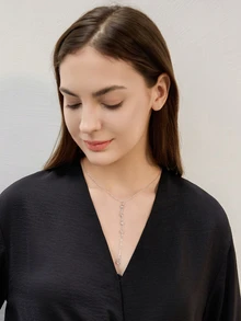 1 pieza Collar en forma de Y con cristales de moda y sexy plateado para mujeres, collar largo y brillante plateado glamoroso para chicas, joyería elegante para fiestas para mujeres, ideal para usar en la playa, de vacaciones y viajes, collar para mujeres adecuado para uso en fiestas y como regalo para mamá, regalo de Navidad - Collar largo de diamantes en forma de Y-Plata - Ver 6