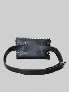 DareSee 1pc Polka Dot Rivet PU Leather Belt Cellphone Waist Bag For Women, New Fashion Crossbody Chest Bag With Detachable Belt Winter Gifts - Black - View 6