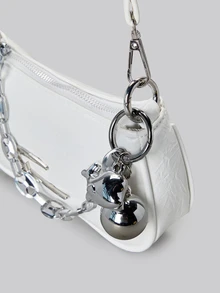 DareSee Bolso cuadrado personalizado de moda para mujer, bolso de cámara, material de PU, decoración de estrella de metal, decoración de cadena, decoración de bola, estilo atrevido, vibra metálica Y2K, adecuado para uso diario, viaje al trabajo, billetera, regalo para amigos, vacaciones, bolso de hombro para damas, Navidad, invierno, regalos de Navidad