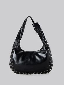 DareSee 1 pieza Bolso de mujer de estilo versátil de gran capacidad con remaches y decoración de color liso, estilo retro para ir al trabajo. Regalo de Navidad, invierno