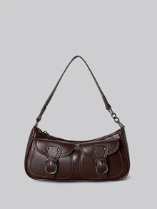 Fashion Solid Color Vintage Shoulder Bag, Suitable For Daily Commute And Travel Gifts Music Fest - Coffee Brown - View 1