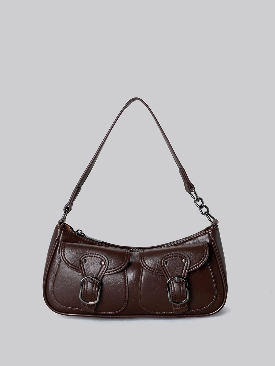 Fashion Solid Color Vintage Shoulder Bag, Suitable For Daily Commute And Travel Gifts Music Fest - Coffee Brown - View 1