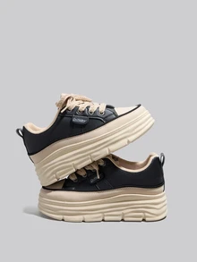 DareSee 女童休闲鞋，加厚鞋底增高，耐磨PU皮鞋面，简约风格，适合秋季穿着，百搭圣诞节冬季圣诞礼物 - 黑色 - 查看 8