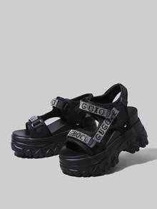 DareSee Sommer neue Mode Strass Damen Plateau High Heel Schwarze Sandalen, atmungsaktiver Mesh-Stoff vielseitig leicht wasserdicht Keilabsatz Offene Zehe Klettverschluss Sandalen Weihnachtsgeschenke