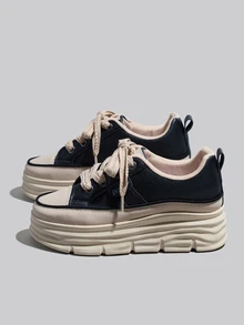 DareSee 女童休闲鞋，加厚鞋底增高，耐磨PU皮鞋面，简约风格，适合秋季穿着，百搭圣诞节冬季圣诞礼物 - 黑色 - 查看 9