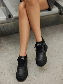 DareSee Versatile Fashion Women's Shoes, Short Women's Casual Wedge Sneakers, Ladies Platform Sports Shoes, New Spring/Autumn Collection Winter Gifts - Black - View 3