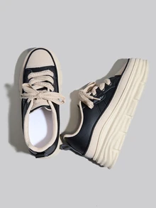 DareSee 女童休闲鞋，加厚鞋底增高，耐磨PU皮鞋面，简约风格，适合秋季穿着，百搭圣诞节冬季圣诞礼物 - 黑色 - 查看 11