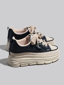 DareSee 女童休闲鞋，加厚鞋底增高，耐磨PU皮鞋面，简约风格，适合秋季穿着，百搭圣诞节冬季圣诞礼物 - 黑色 - 查看 10