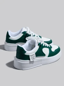 DareSee Zapatos deportivos casuales con cordones para mujer, zapatillas, zapatos de skate, ligeros, adecuados para moda callejera, regalos de invierno, festivales de música - Verde - Ver 4