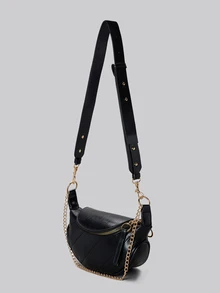 DareSee 腰包、时尚链条斜挎包、多功能胸包和单肩包，适合夏季、圣诞节和冬季作为圣诞礼物 - 黑色 - 查看 3