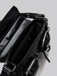 DareSee Y2K风格摩托车腋下单肩包，休闲多隔层酷炫包，适合学生、通勤、聚会、旅行和送礼，是音乐节的完美之选，2000年代时尚风格女包，音乐节礼物 - 黑色 - 查看 4