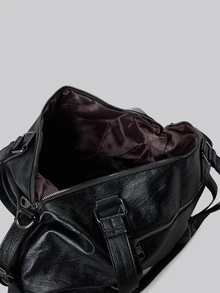 DareSee 时尚大容量肩挎包/腋下包，多功能女士软皮手提包，小型行李包，通勤斜挎包，短途旅行包，音乐节礼物 - 黑色 - 查看 8