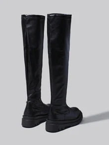 DareSee 女士圆头纯色亮面过膝冬靴，时尚厚底厚跟高筒皮质骑马靴，圣诞节冬季礼物