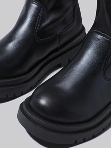 DareSee 女士圆头纯色亮面过膝冬靴，时尚厚底厚跟高筒皮质骑马靴，圣诞节冬季礼物