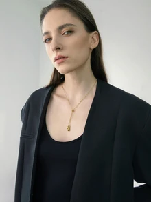 1件装不锈钢复古简约高端金属水滴吊坠项链 圣诞节冬季圣诞礼物 - 金黃色 - 查看 7