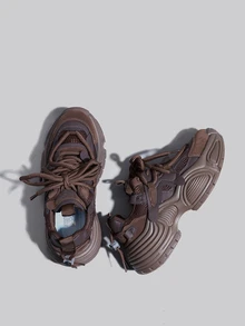 DareSee [Runs Small 1 Size] New Brown Mesh Platform Wedge Sneakers, Women's Casual Breathable Chunky Sneakers, Leather Patchwork Fashion Personalized Student Shoes, Women's Miraflores Style Street Snap Outdoor Shoes Winter Gifts - Brown Mesh - View 10