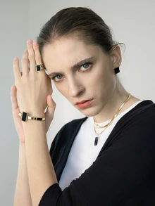 CHICVUE Bộ 5 hạt chuỗi khối may mắn nhiều màu bằng thép không gỉ, dây chuyền, hoa tai, vòng tay, nhẫn, phụ kiện dự tiệc, bộ trang sức thời trang, bộ trang sức hình vuông hình học làm quà tặng Giáng sinh - Bộ trang sức hình chữ nhật - Xem 3