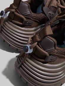 DareSee [Runs Small 1 Size] New Brown Mesh Platform Wedge Sneakers, Women's Casual Breathable Chunky Sneakers, Leather Patchwork Fashion Personalized Student Shoes, Women's Miraflores Style Street Snap Outdoor Shoes Winter Gifts - Brown Mesh - View 11