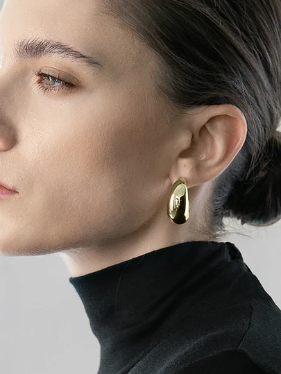 1 Pair Plus Size Chunky Round Polished Metal Hoop Earrings Suitable For Women Winter Gifts