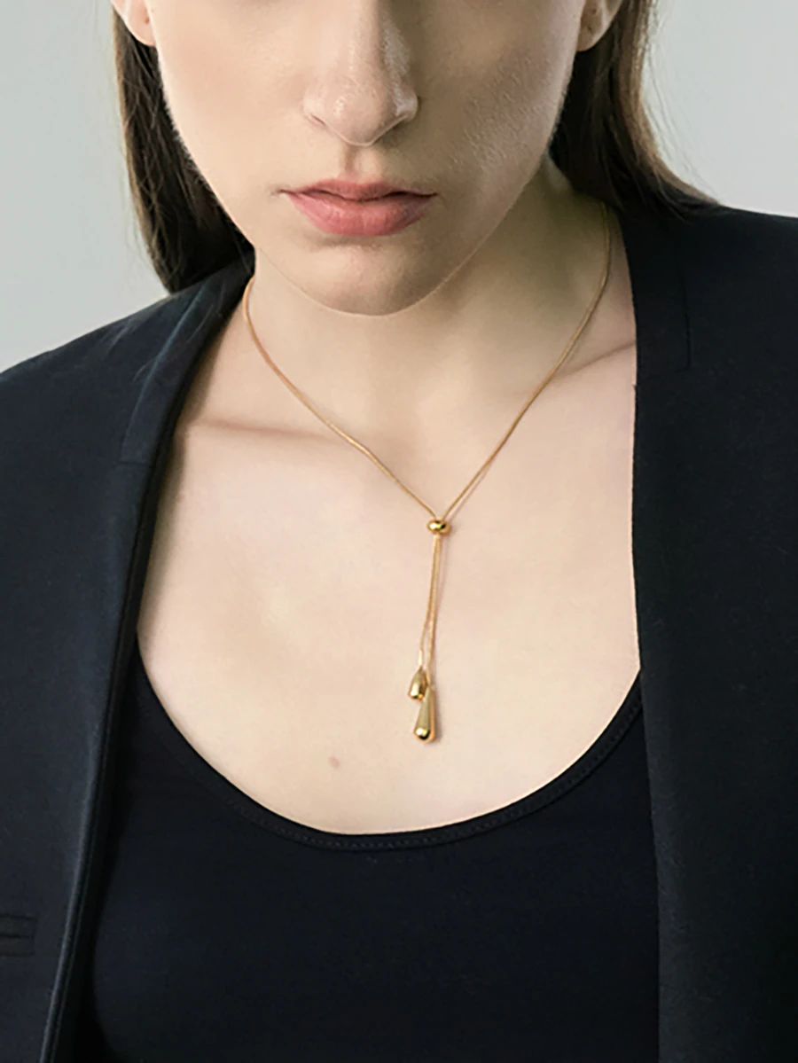 1件装不锈钢复古简约高端金属水滴吊坠项链 圣诞节冬季圣诞礼物 - 金黃色 - 查看 1