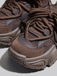 DareSee [Runs Small 1 Size] New Brown Mesh Platform Wedge Sneakers, Women's Casual Breathable Chunky Sneakers, Leather Patchwork Fashion Personalized Student Shoes, Women's Miraflores Style Street Snap Outdoor Shoes Winter Gifts - Brown Mesh - View 12