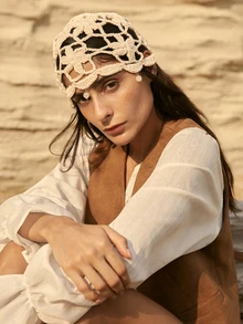 Tropiscape 1顶女士手工钩编轻盈镂空仿珍珠装饰帽，适合春、夏、秋季日常及户外佩戴，亦可作为圣诞节或冬季圣诞礼物。 - A - 查看 2