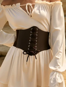 Tropiscape Wide Elastic Waist Band Tie-Up Waist Cincher Dress Brown Belt Accessory, Corset Versatile For Women's Dresses, Costume Waist Sash Accessories For Ladies For Dress Western Cowboy Cowgirl Country Wear Vintage Brown Belt Women Corset Belt For Dress, Waist Trainer Waist-Shaping For Waist Slimming And Tummy Control Winter Gifts - Multicolor - View 1