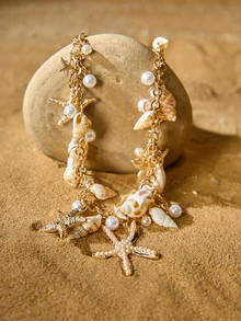 Tropiscape 1件海洋沙滩贝壳串珠项链，波西米亚风海滨项链，适合女士/女孩，可用于沙滩派对、度假、休闲、百搭场合，性感仿珍珠贝壳项链，女士珠宝冬季礼物，田园风，夏季穿搭 - 彩色 - 查看 2