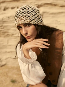 Tropiscape 1顶女士时尚轻便长款针织帽，镂空亮片装饰，手工编织，适合春、夏、秋季日常户外佩戴，圣诞节冬季圣诞礼物 - 亮片款 - 查看 3