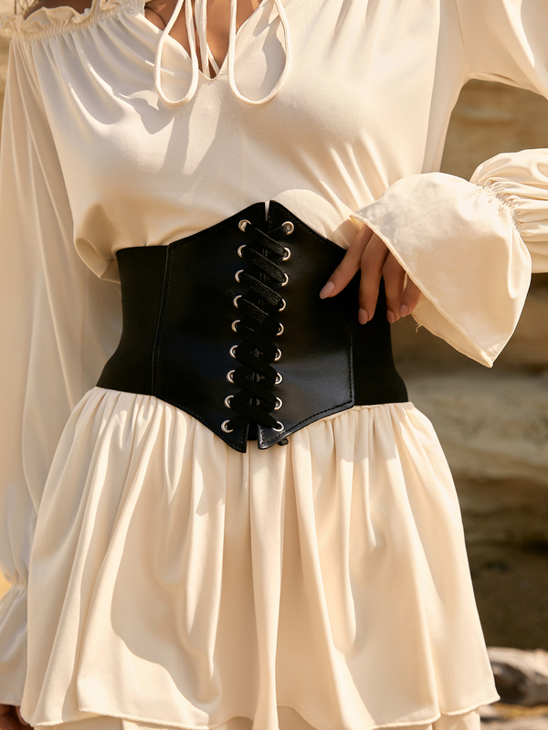 Tropiscape 1 Stück mittelalterlicher breiter Ledergürtel, Wikinger Ritter Antik Gürtel, Frauen Leder Korsetts mit Schnürung Sexy Körperformer Gothic Kleidung Korsetts Mittelalterliche Gürtel, geeignet für den Sommer, Taillenumfang ca. 75 cm, kann bis zu 85 cm gedehnt werden Weihnachten Weihnachten Winter Weihnachtsgeschenke