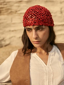 Tropiscape 1件女士时尚手工串珠钩编镂空无檐帽，复古异域风情薄针织头巾，适合春夏圣诞节和冬季圣诞节礼物 - 針織帽 - 查看 6