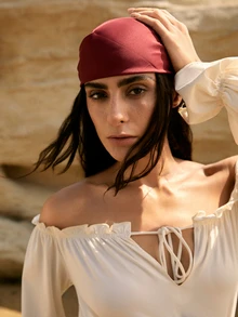 Tropiscape 1条70厘米纯色方巾/头巾 圣诞节/冬季圣诞礼物 - 酒紅色 - 查看 2