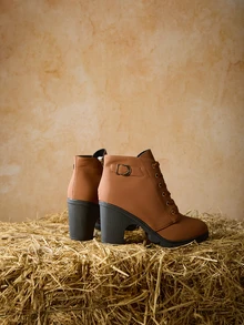 Tropiscape 优雅女士时尚靴，饰有水钻，正面系带，侧拉链，粗跟，圣诞节冬季圣诞礼物