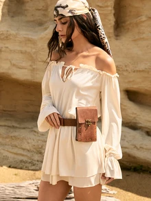 Tropiscape 3件套文艺复兴时期皮革配饰套装，包括中世纪维京腰带、PU皮革包、腰包、皮裙、骑士盔甲靴、文艺复兴时期翅膀、服装、角色扮演道具、圣诞节、冬季圣诞礼物 - 棕色 - 查看 6