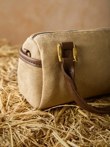 Tropiscape Premium stilvolle Handtasche für Frauen, neue vielseitige runde Reißverschluss Schulter Messenger Tasche, Wildleder PU Leder Boston Tasche Wintergeschenke Cottagecore, Sommeroutfit - Khaki - Übersicht 6