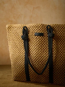 Tropiscape 时尚撞色草编手提包，多功能设计，配有优雅肩带，是夏季必备单品、海滩度假必备女包、书包、大容量便携包，适合青少年女孩、大学生、白领等各种场合，是工作、返校、中学、高中、大学、度假、海滩、圣诞节、冬季圣诞节礼物的理想之选。 - 卡其色 - 查看 5