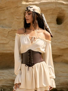 Tropiscape Wide Elastic Waist Band Tie-Up Waist Cincher Dress Brown Belt Accessory, Corset Versatile For Women's Dresses, Costume Waist Sash Accessories For Ladies For Dress Western Cowboy Cowgirl Country Wear Vintage Brown Belt Women Corset Belt For Dress, Waist Trainer Waist-Shaping For Waist Slimming And Tummy Control Winter Gifts - Multicolor - View 5