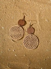 Tropiscape Hollow Out Round Decor Drop Earrings Winter Gifts Cottagecore,SummerOutfit - Khaki - View 2